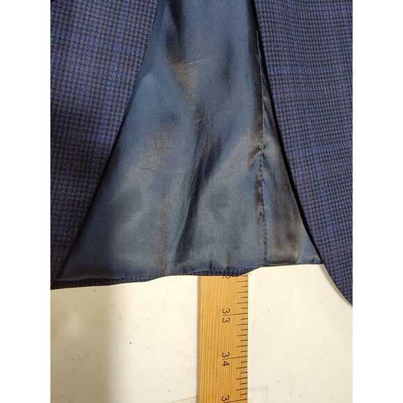 Hickey Freeman Men's Navy Blue Plaid Dual Vent Lapel Sport Coat Suit Jacket- 46L - Picture 7 of 8